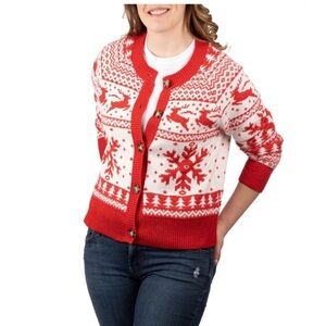 Dec 25th Cozy Red and White Reindeer Rudolph Christmas Cardigan Sweater Sz XXL🎄